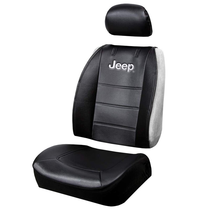 Plasticolor 008597R01 Jeep Logo Universal Fit Car Truck or SUV Sideless 3-Piece Seat Cover w/Head Rest , Black - Image 1